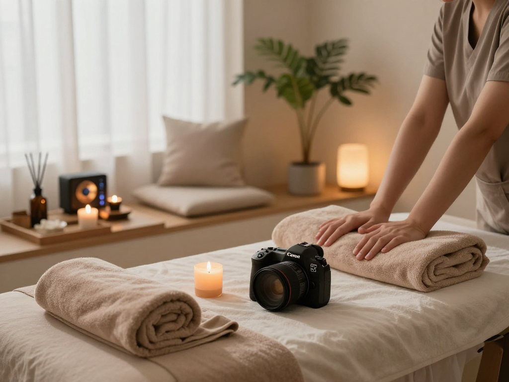 Relaxing 강남출장마사지 session in a serene home wellness setting with soothing lighting.
